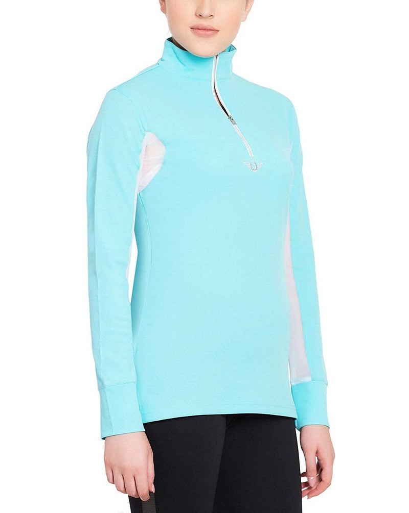 TuffRider Women's Ventilated Technical Long Sleeve Sport Shirt with Mesh, Aqua, Small - Image 3